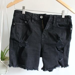 Distressed Black Denim Shorts